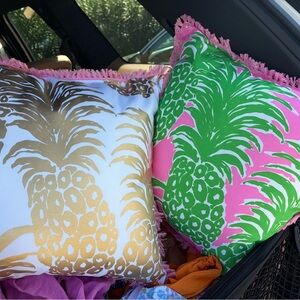 Lilly Pulitzer Pineapple Print Pillows - Gold, Green, Pink. Reversible set